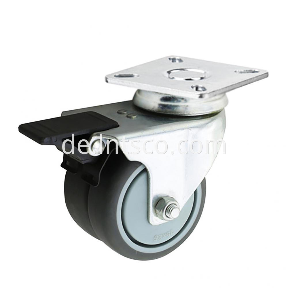 Flat Plate Dual-wheel Brake Casters with TPR Wheels